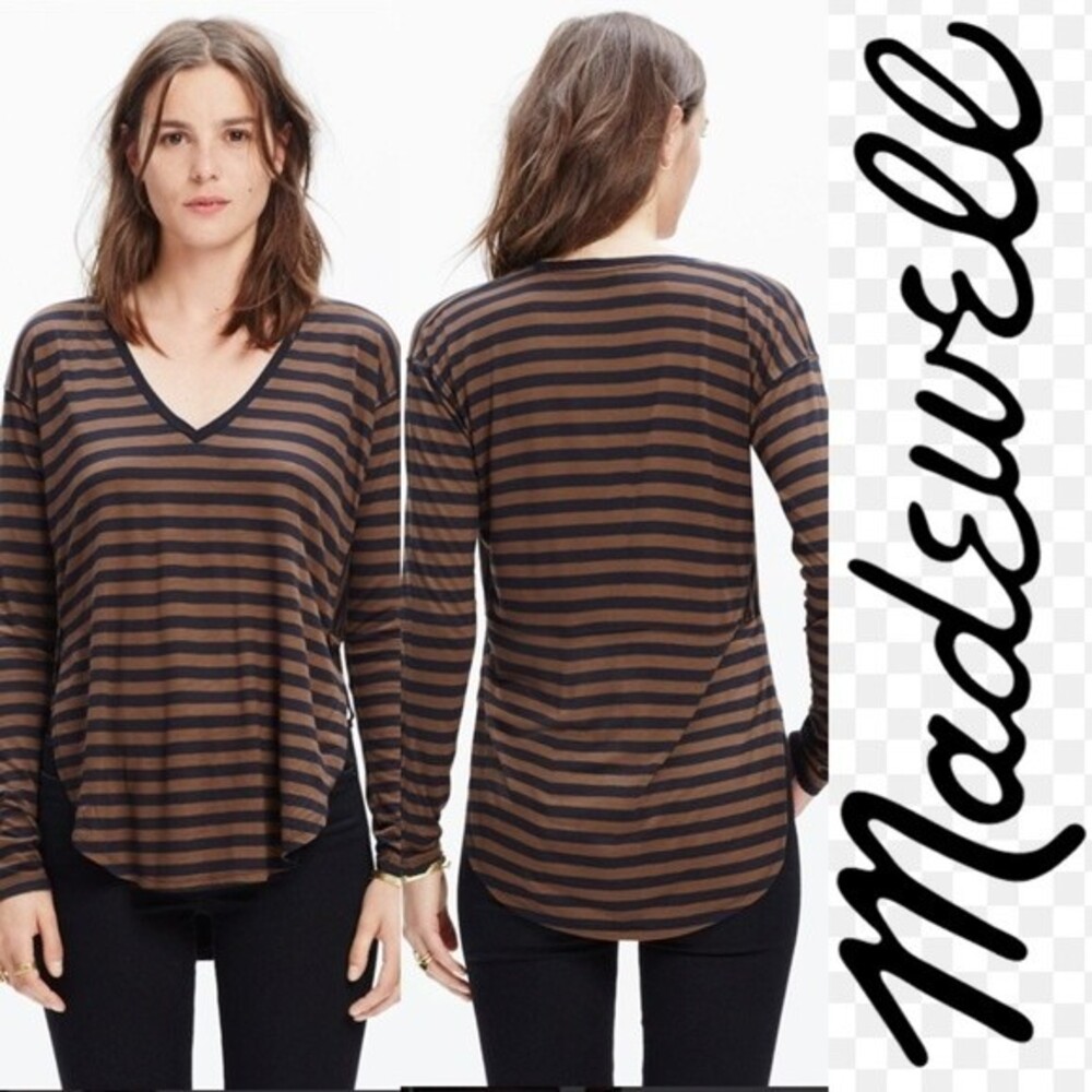 MADEWELL Anthem Long-Sleeves V-Neck Striped Tee